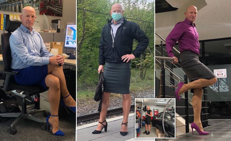 Married father of three causes stir after wearing skirts and heels to work
